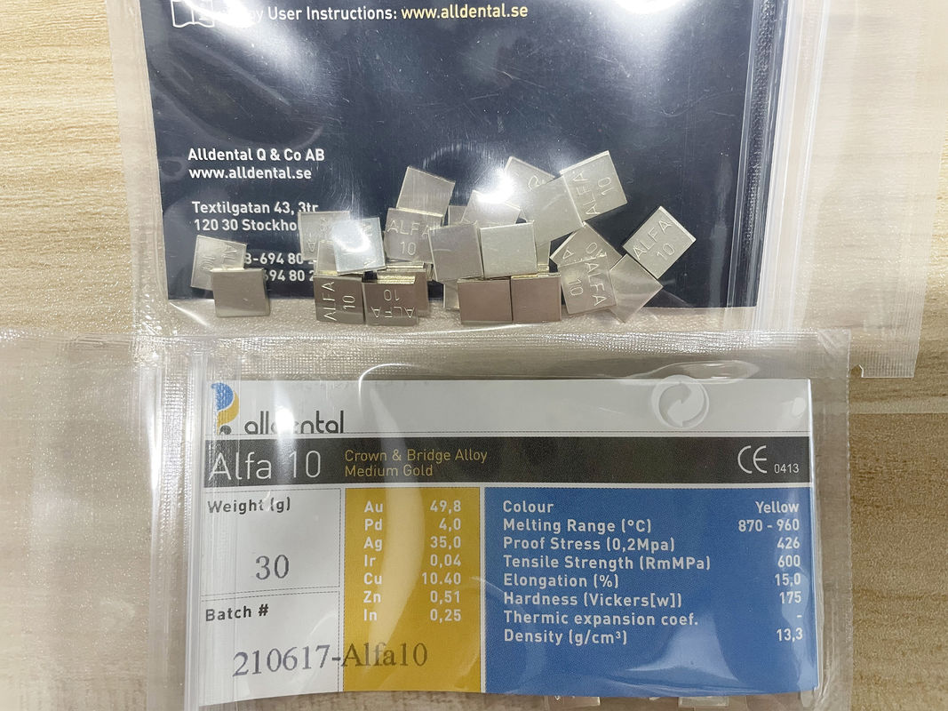 Audental A42 NOBLE ALLOY/Crown Bridge Alloy/Yellow/Au49.5% クラウンとブリッジアプリケーションのためのプロフェッショナルグレードの歯科合金